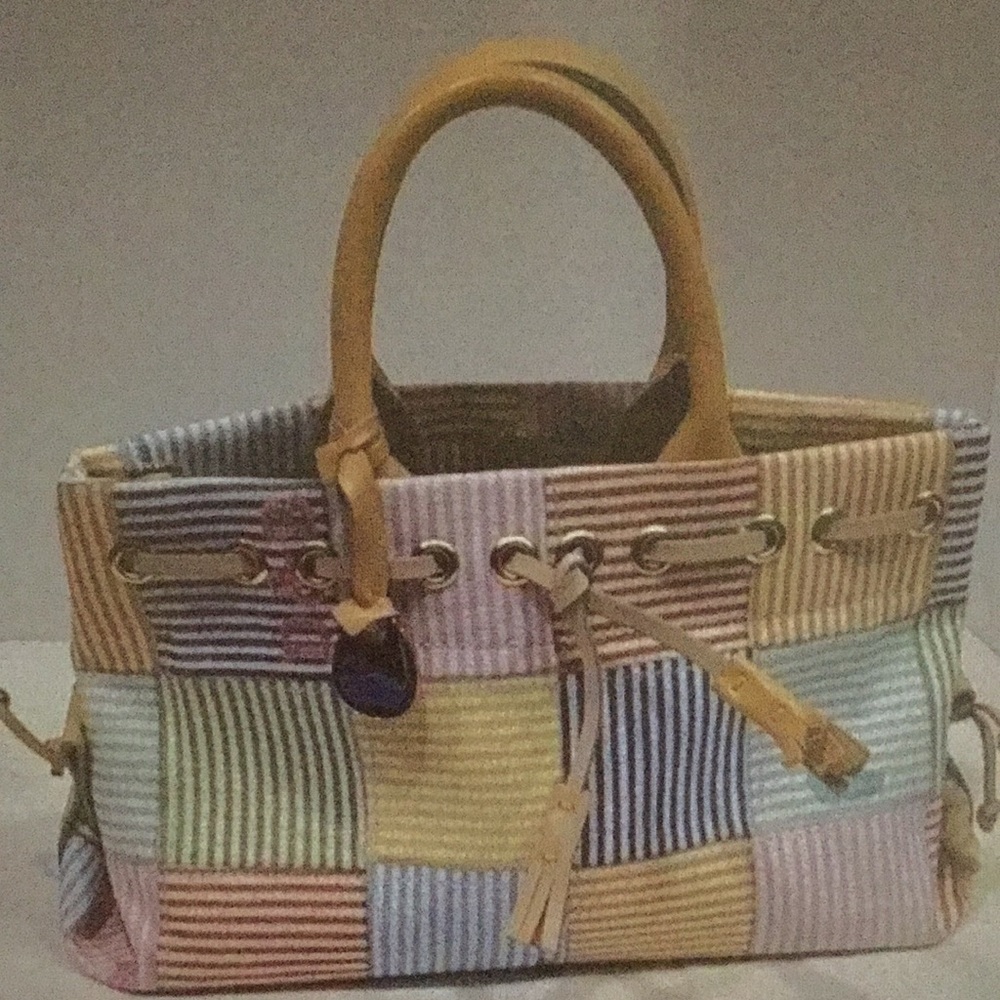 Dooney and Bourke pastel striped  seersucker canvas purse